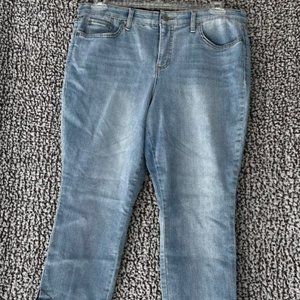 KIM ROGERS Jeans with Blue/White Gingham Ribbon Ankle Closure